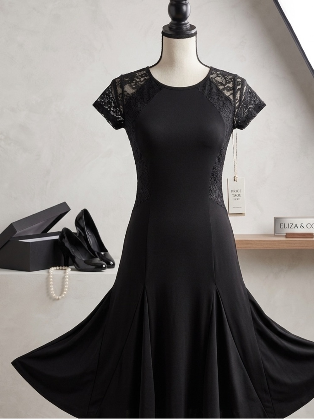 Practice Dance Dress Latin Ballroom Tango Lace Panels Black Medium NWT